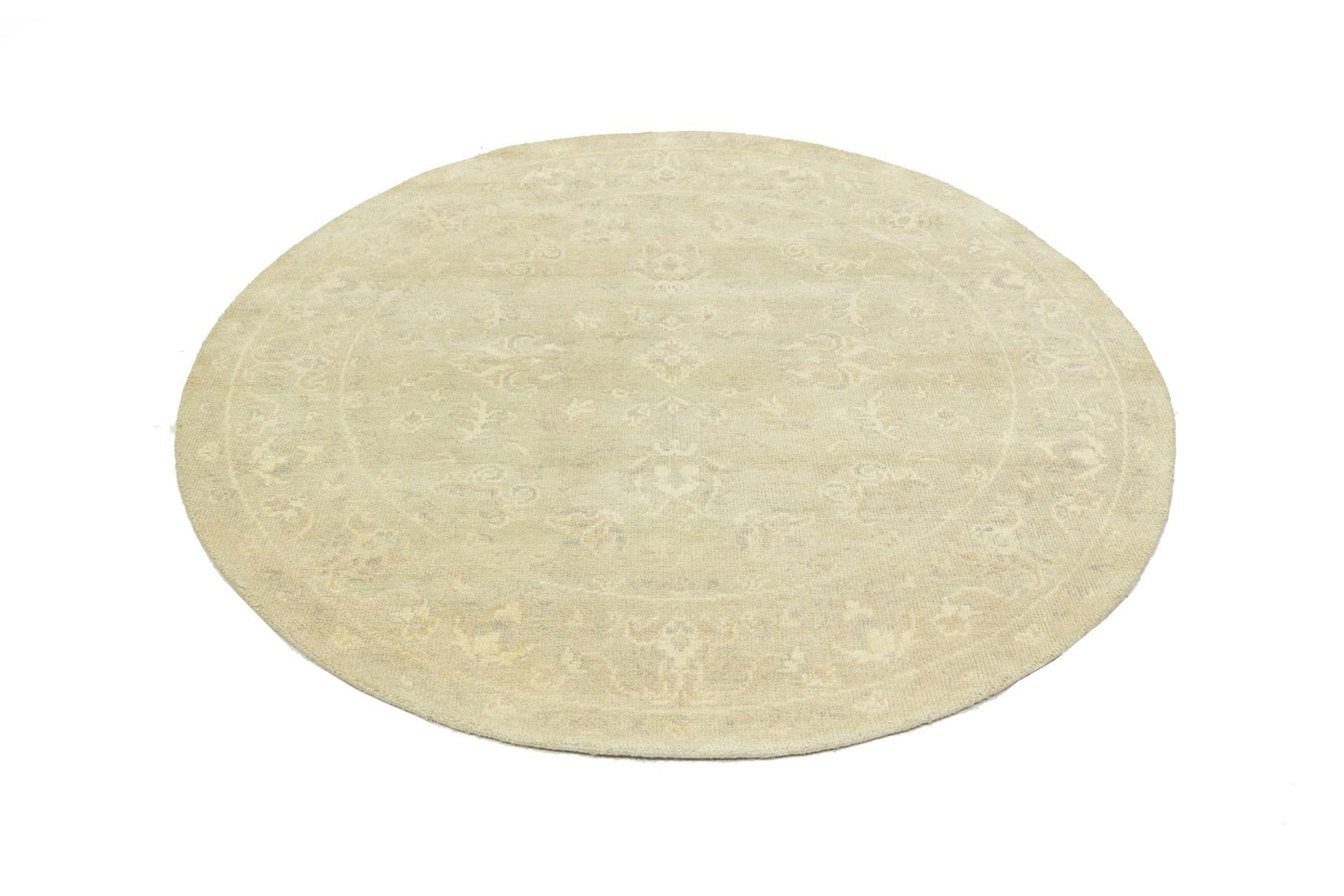 Floral Transitional Hand-Knotted Round Oriental Rug Home Decor Carpet 6X6 Ft