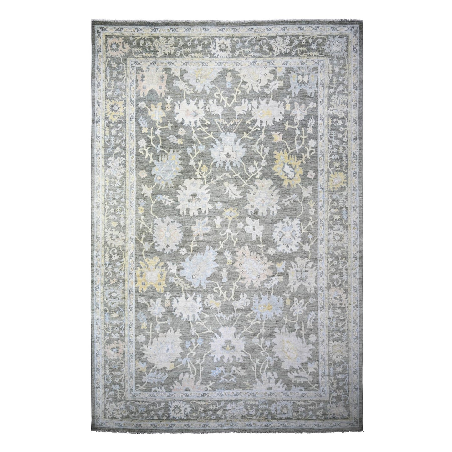 11'9"X17'6" Gray Afghan Angora Oushak Wool Hand Knotted Oriental Rug