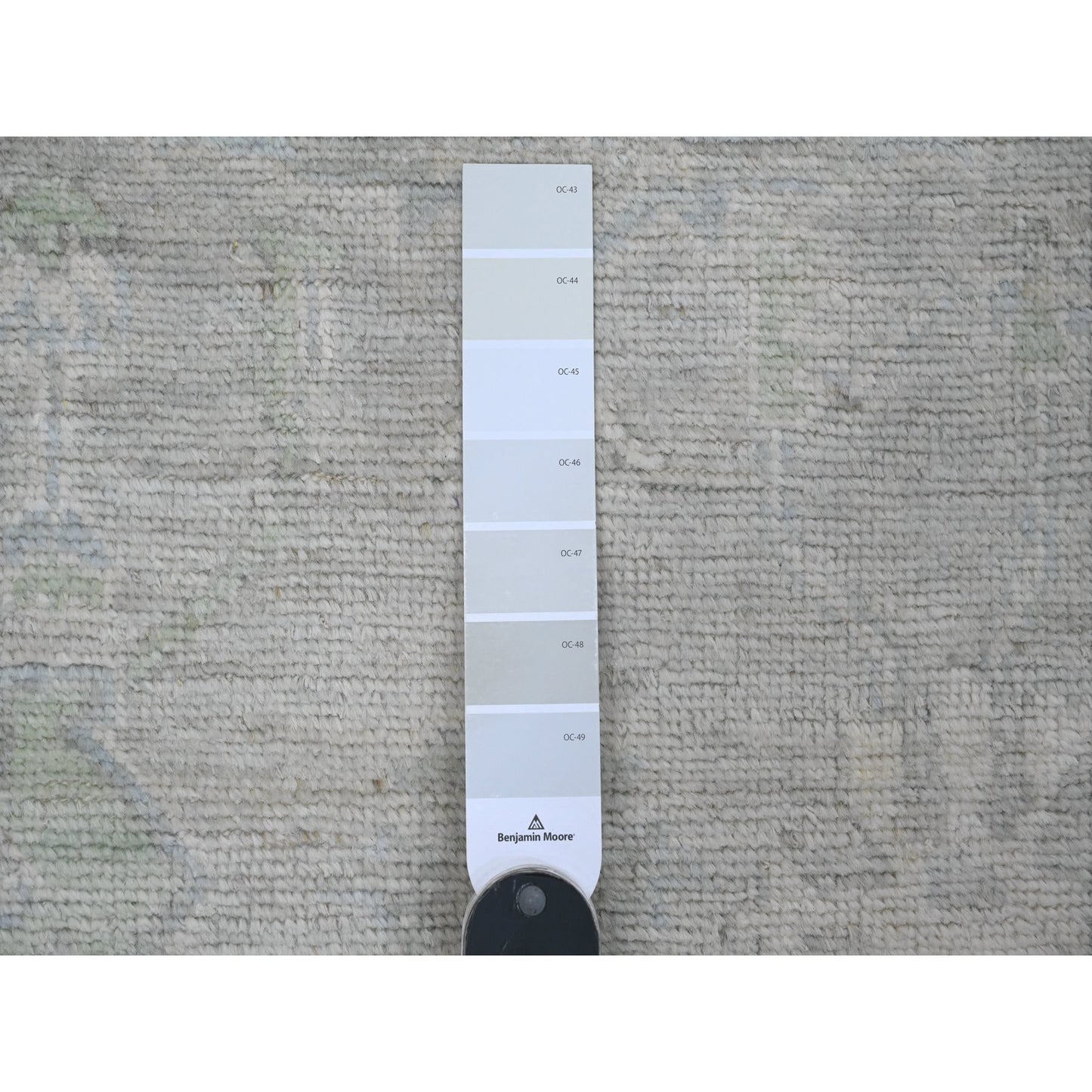 2'9"X9'7" Gray Angora Oushak Leaf Design Hand Knotted All Wool Runner Rug