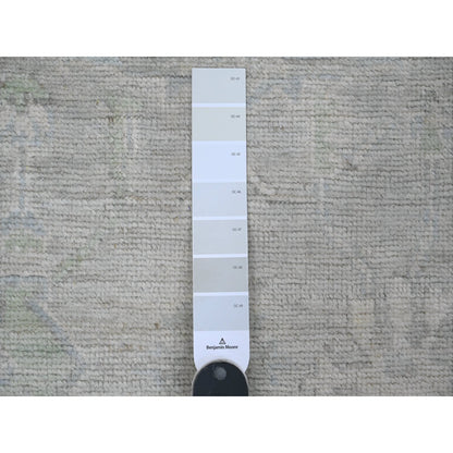 2'9"X9'7" Gray Angora Oushak Leaf Design Hand Knotted All Wool Runner Rug