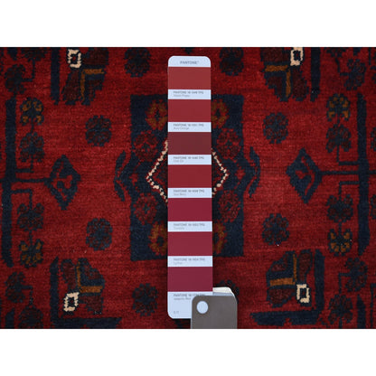 Rug 2'8"x9' Red Afghan Khamyab Wool Geometric Design Hand Knotted Runner