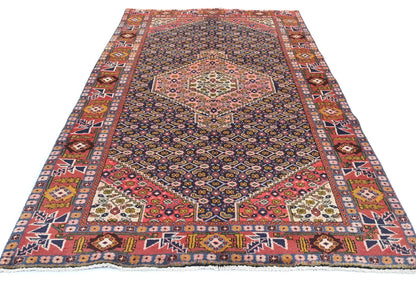 Hand-knotted oriental carpet 5x9 ft tribal geometric style decor