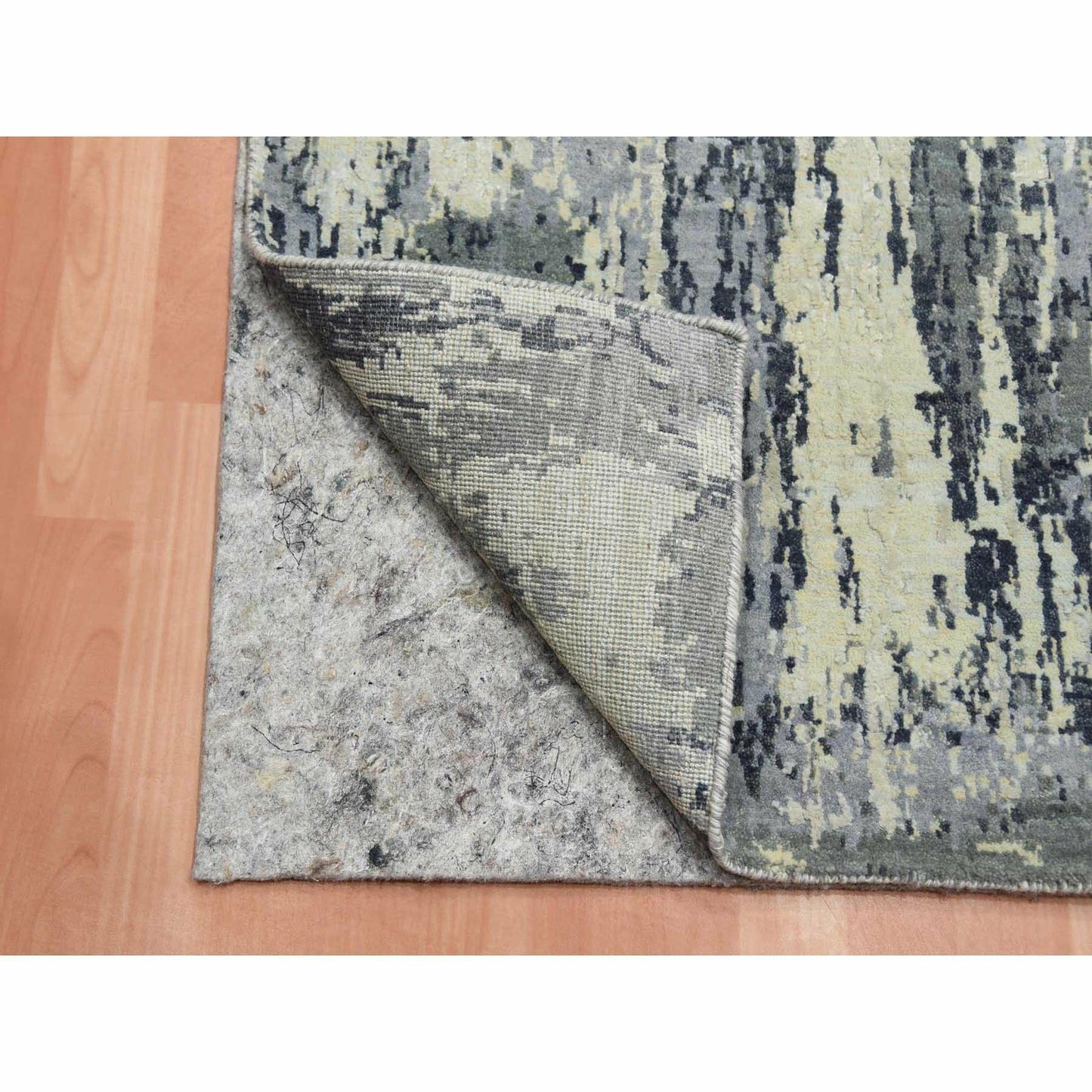 Rug 2'7"x12'2" Gray Wool and Silk Denser Weave Hand Knotted Runner