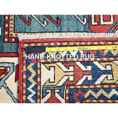 5'X6'6" Pepperoni Red Wool Antiqued Caucasian Swan Kazak Hand Knotted Rug