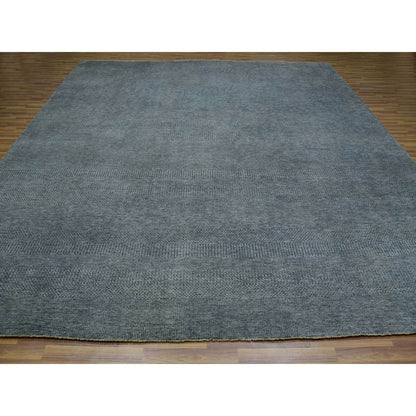 12'X12' Krypton Gray Hand Knotted Modern Grass Design Square Oriental Rug
