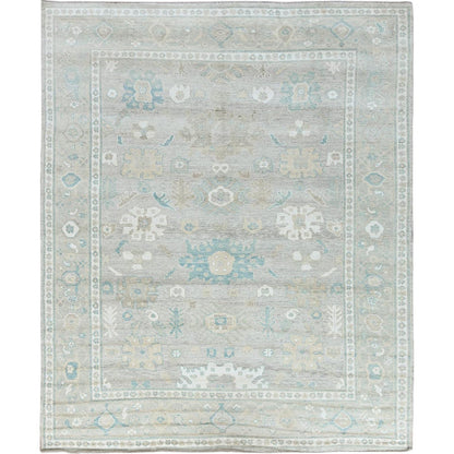 9'2"X11'10" Oyster Gray Afghan Oushak Leaf Design All Wool Hand Knotted Rug