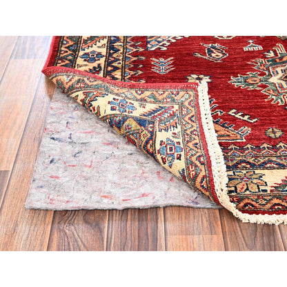 4'1"X6'5" Red Hand Knotted Afghan Super Kazak Medallions Design Wool Rug