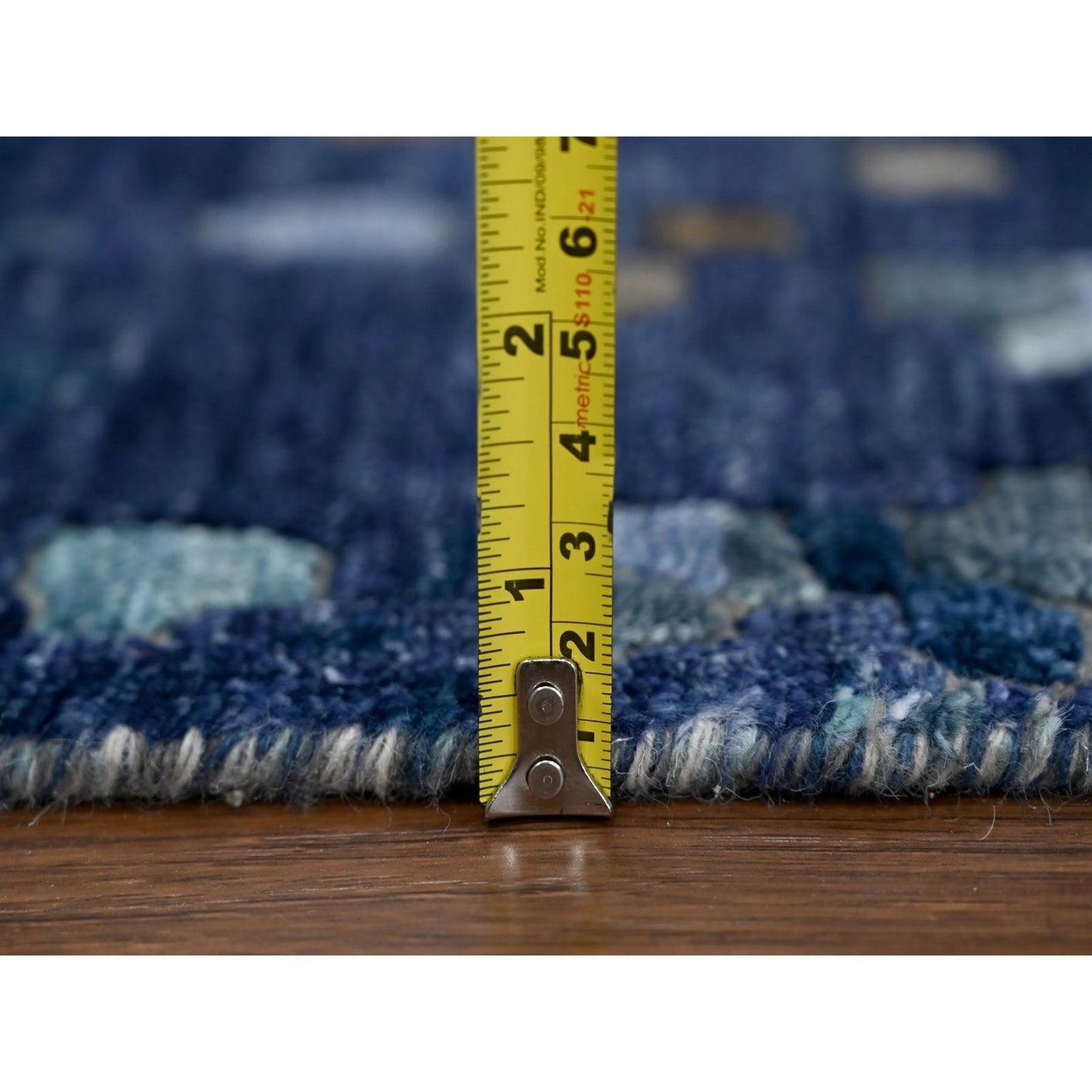 4'10"X6'10" Blue-Gold Modern Mosaic Design Hand Knotted Wool And Silk Rug