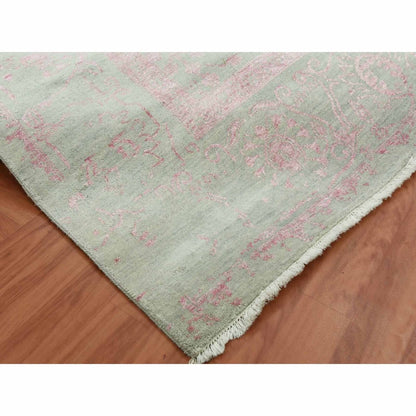 9'X11'10" Gray Broken Zoroastrian Design Wool And Silk Hand Knotted Rug