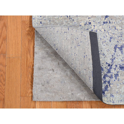 2'5"X6'1" Gray Cypress Trees Design Silk/Wool Hand Knotted Runner Rug