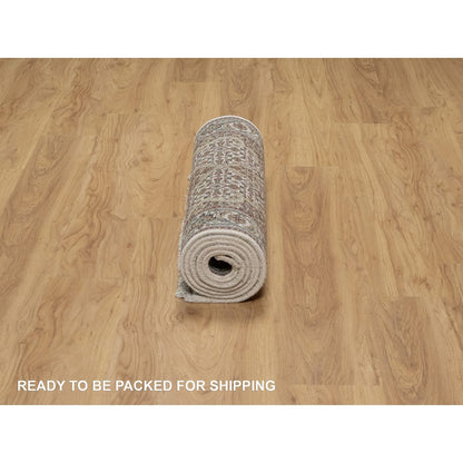 2'10"X8' White Tebraz Mahi With Fish Design Hand Knotted Wool Runner Rug