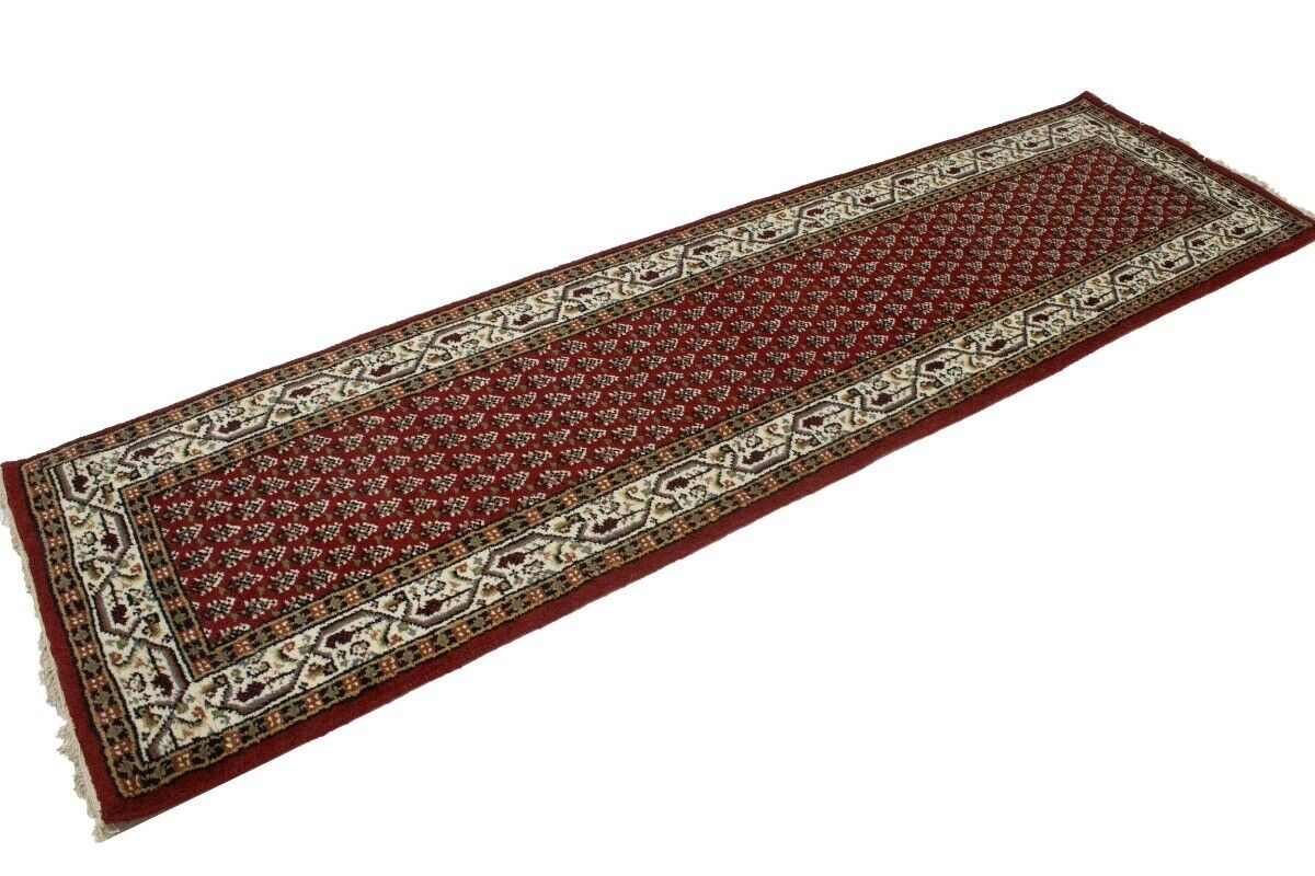 Hand-Knotted Wool Oriental Runner Rug Red Allover