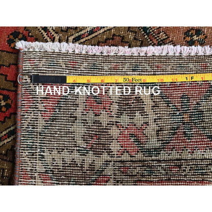 3'5"X10'3" Blush Red Vintage Zoroastrian Hand Knotted Pure Wool Runner Rug