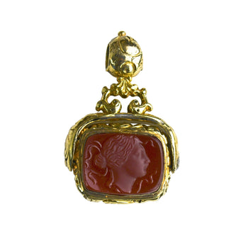Gold Colored Vintage Pendant With Carnelian Cameo