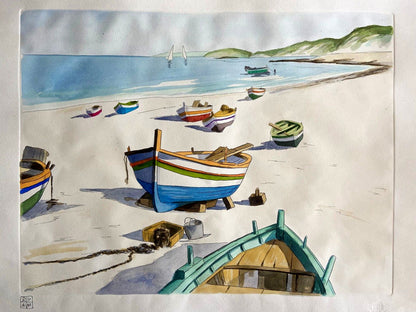 Aldo Riso "Fishermen'S Boats" - Cm 60X80 - Hand Painted Authenticated - Signed