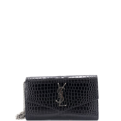 Saint Laurent Uptown Chain Wallet Crocodile Embossed Leather