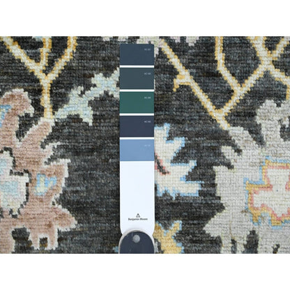 3'X9'8" Black Afghan Angora Oushak Hand Knotted Pure Wool Runner Rug