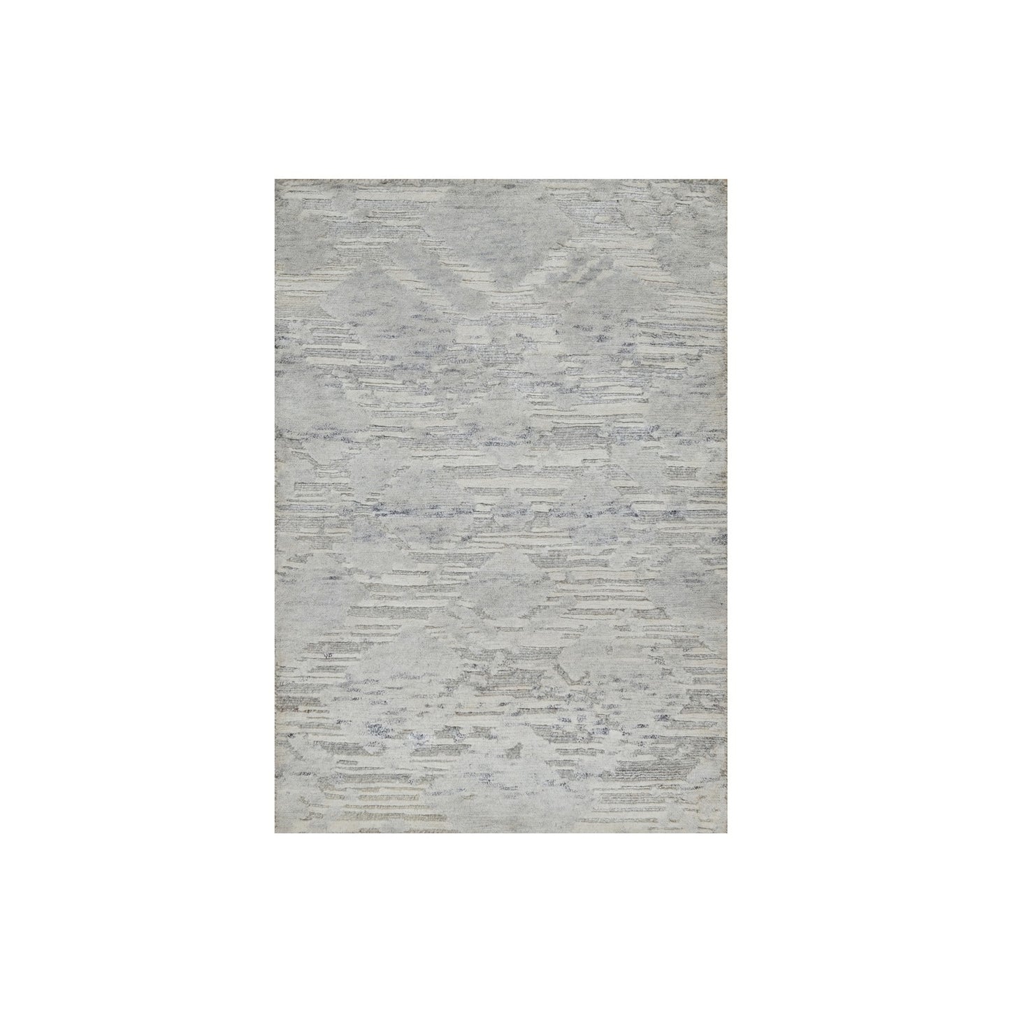 2'x3' Pastel Gray Modern Design Undyed Natural Wool Hand Knotted Mat Rug