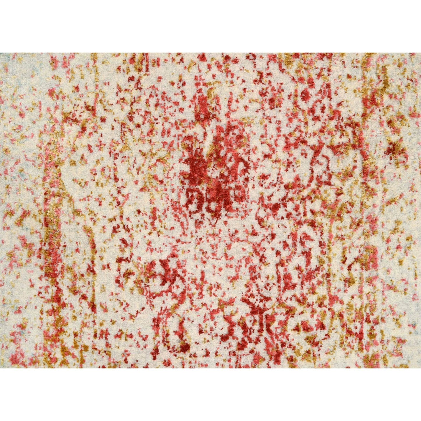 2'4"X8' Hand Knotted Pink Farsian Erased Design Wool/Silk Runner Rug