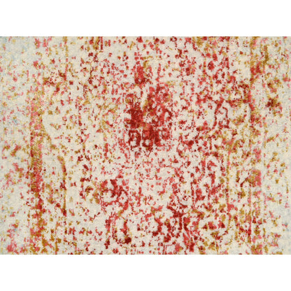 2'4"X8' Hand Knotted Pink Farsian Erased Design Wool/Silk Runner Rug