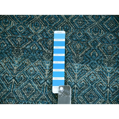 12'X12' Blue Hand Knotted Kohinoor Repetitive Diamond Wool Xl Square Rug