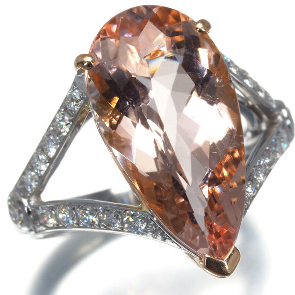Pear-Shaped Morganite 6.54Ct Diamond 0.60Ct Ring 18K 750 Rose Gold/Wg