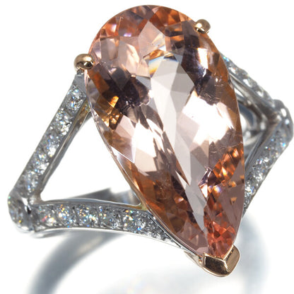 Pear-Shaped Morganite 6.54Ct Diamond 0.60Ct Ring 18K 750 Rose Gold/Wg
