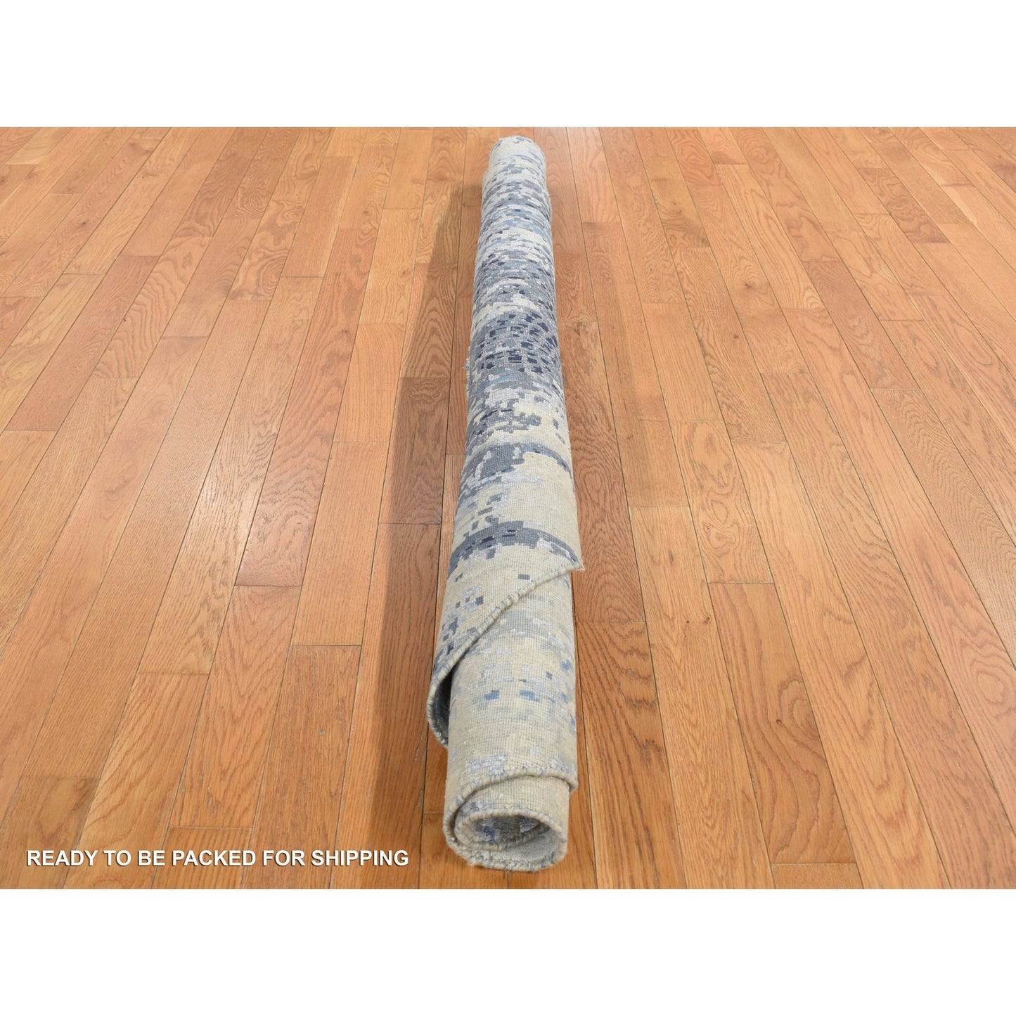 6'X6' Blue Broken Mosaic Design Wool And Silk Hand Knotted Round Rug