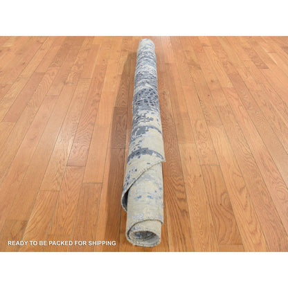 6'X6' Blue Broken Mosaic Design Wool And Silk Hand Knotted Round Rug