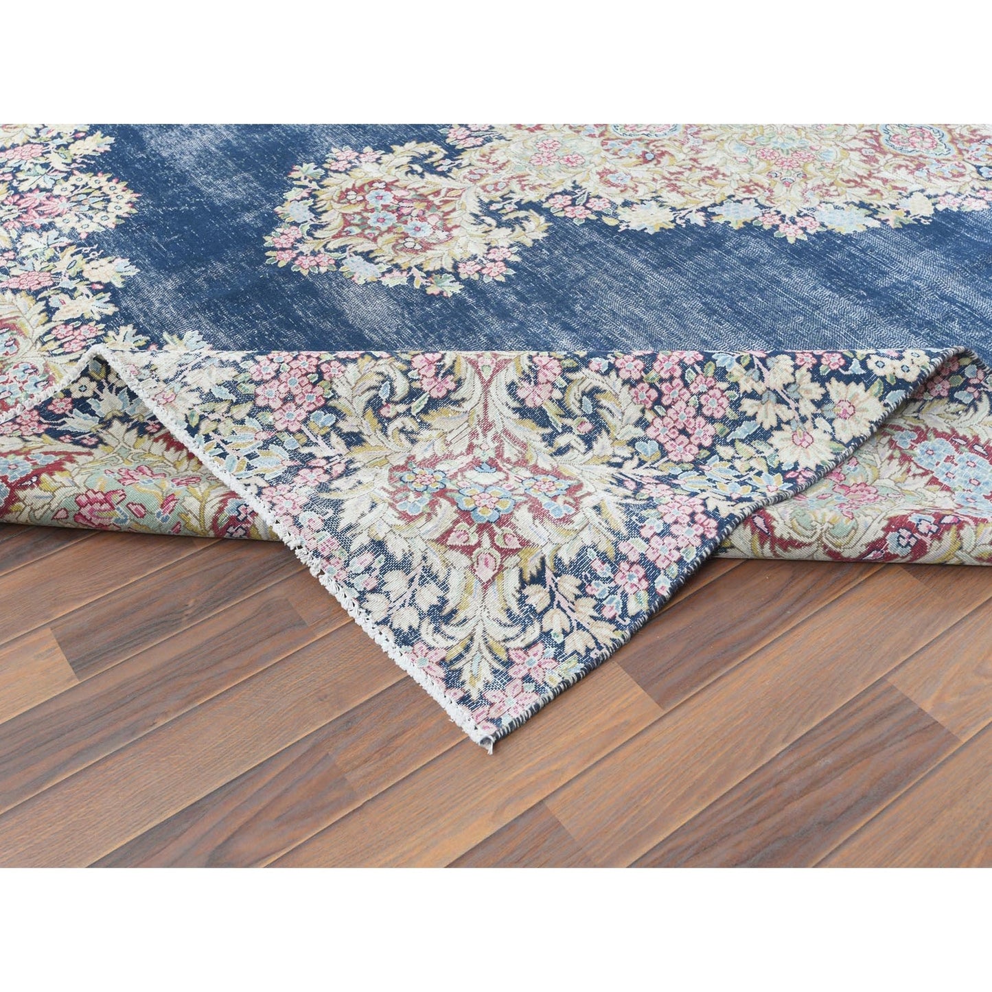 8'6"X11'2" Worn Wool, Hand Knotted, Blue, Vintage Farsian Karman, Rug