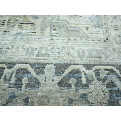 8'X9'10" Misty Gray Hand Knotted Oushak Design Silk And Oxidized Wool Rug