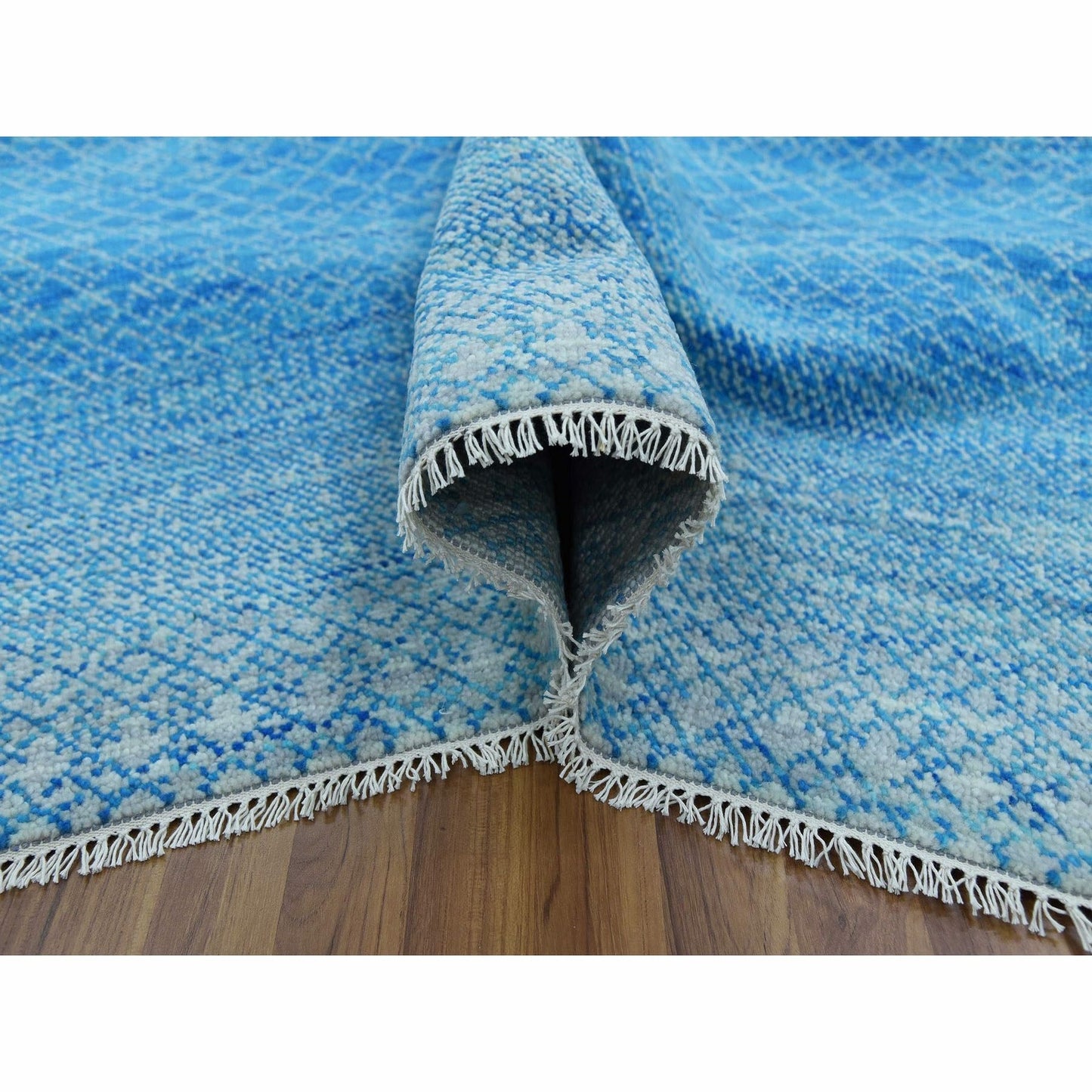 10'X14'3" Blue Pure Wool Hand Knotted Modern Chiaroscuro Collection Rug