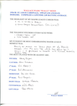 Wally Moon Autographed Hand Filled Out Survey Page