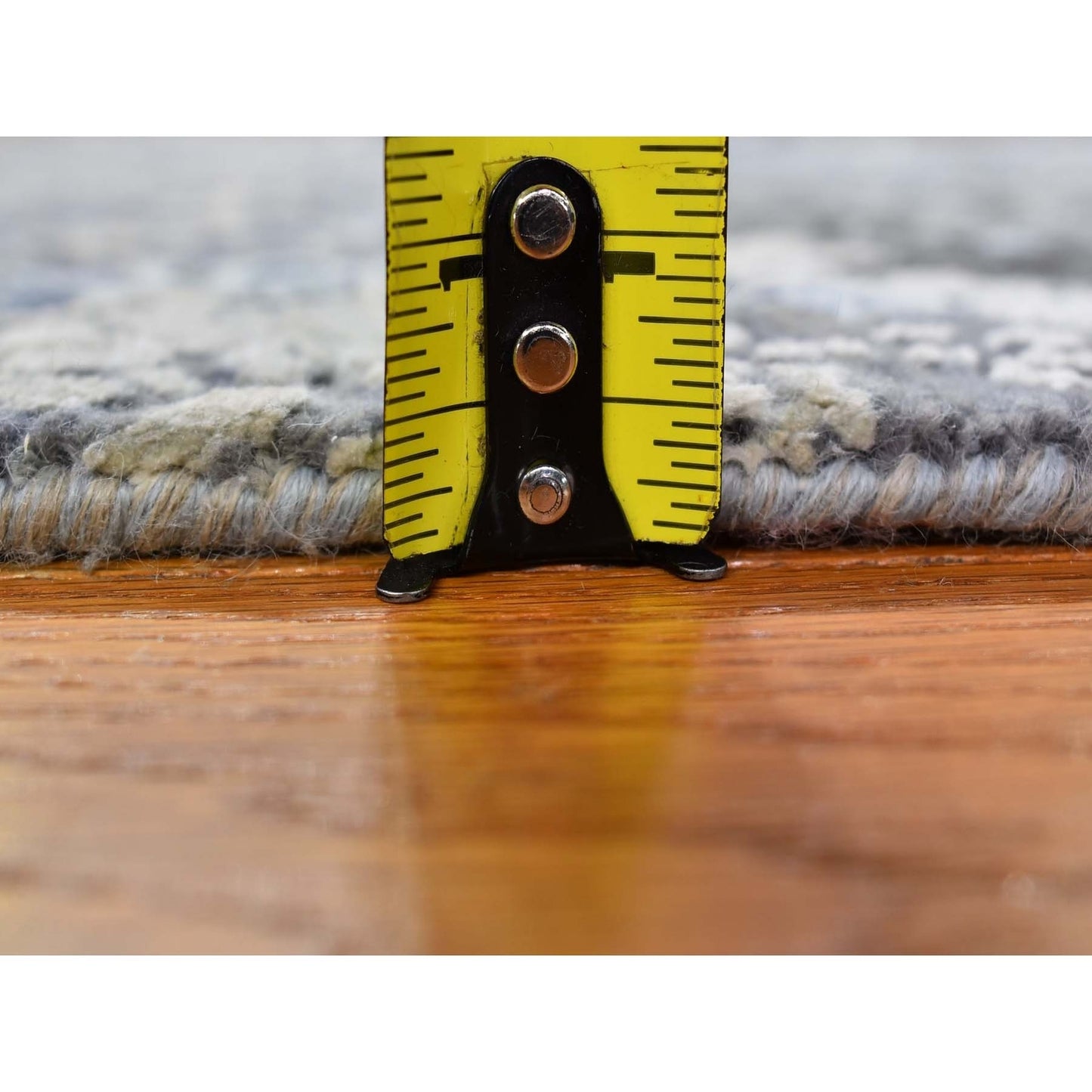 2'6"X10'2" Wool And Silk Abstract Design Gray Hand Knotted Runner Rug