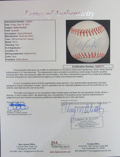 Kirby Puckett Hof Autographed Oal Baseball