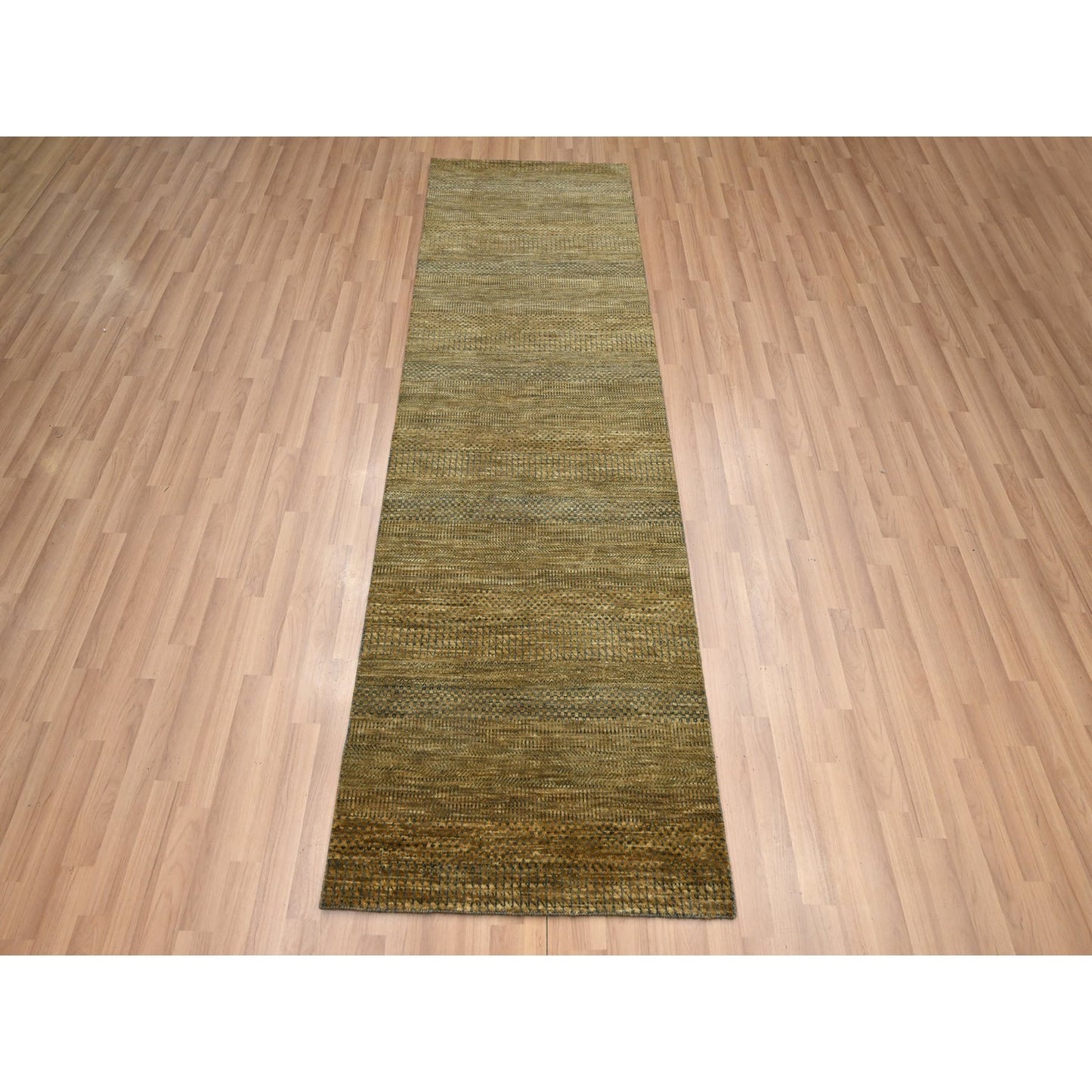 2'8"X8' Brown Modern Grass Design Wool And Silk Hand Knotted Runner Rug