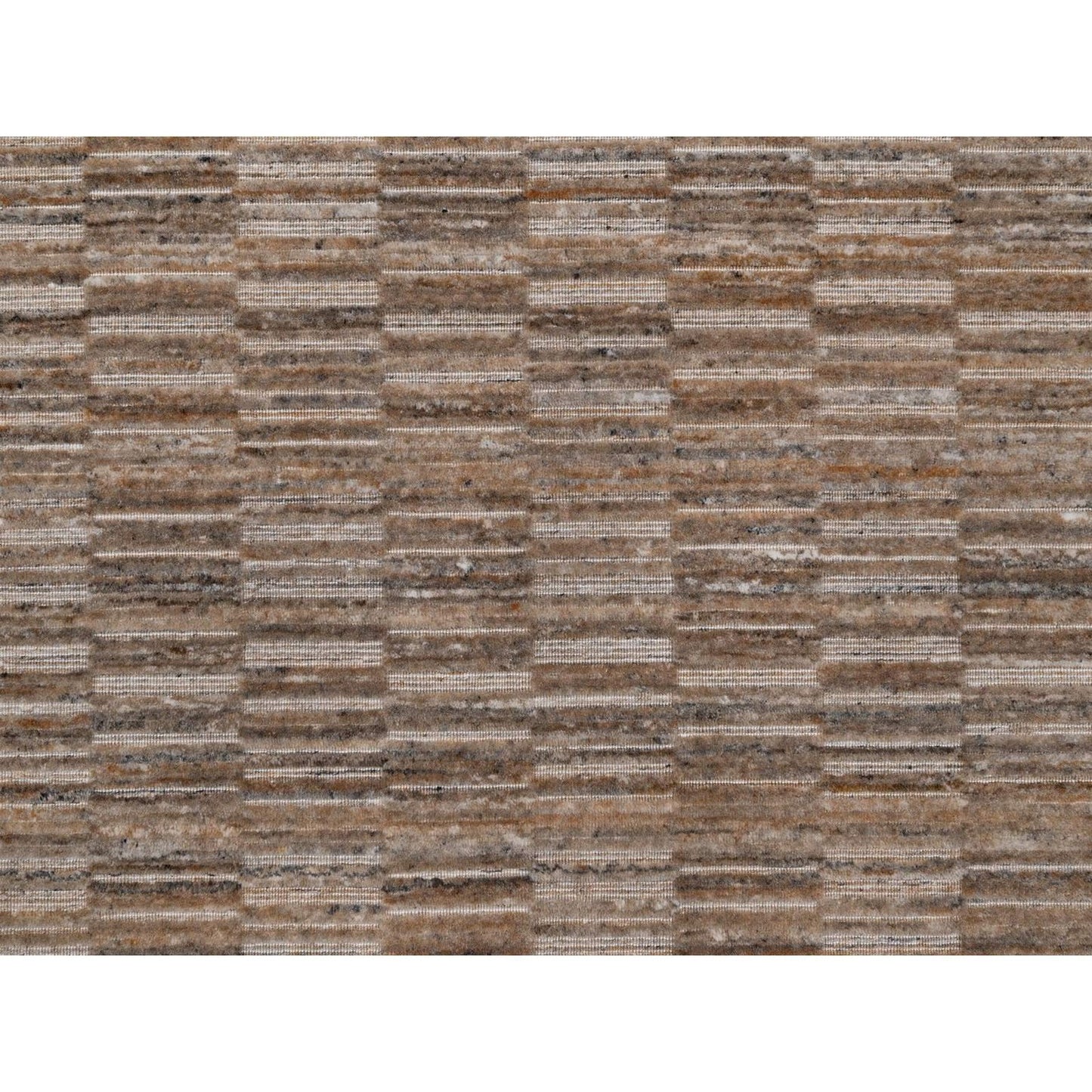 6'x6' Brown Hand Loomed Modern Grid Pattern Pure Wool Round Oriental Rug