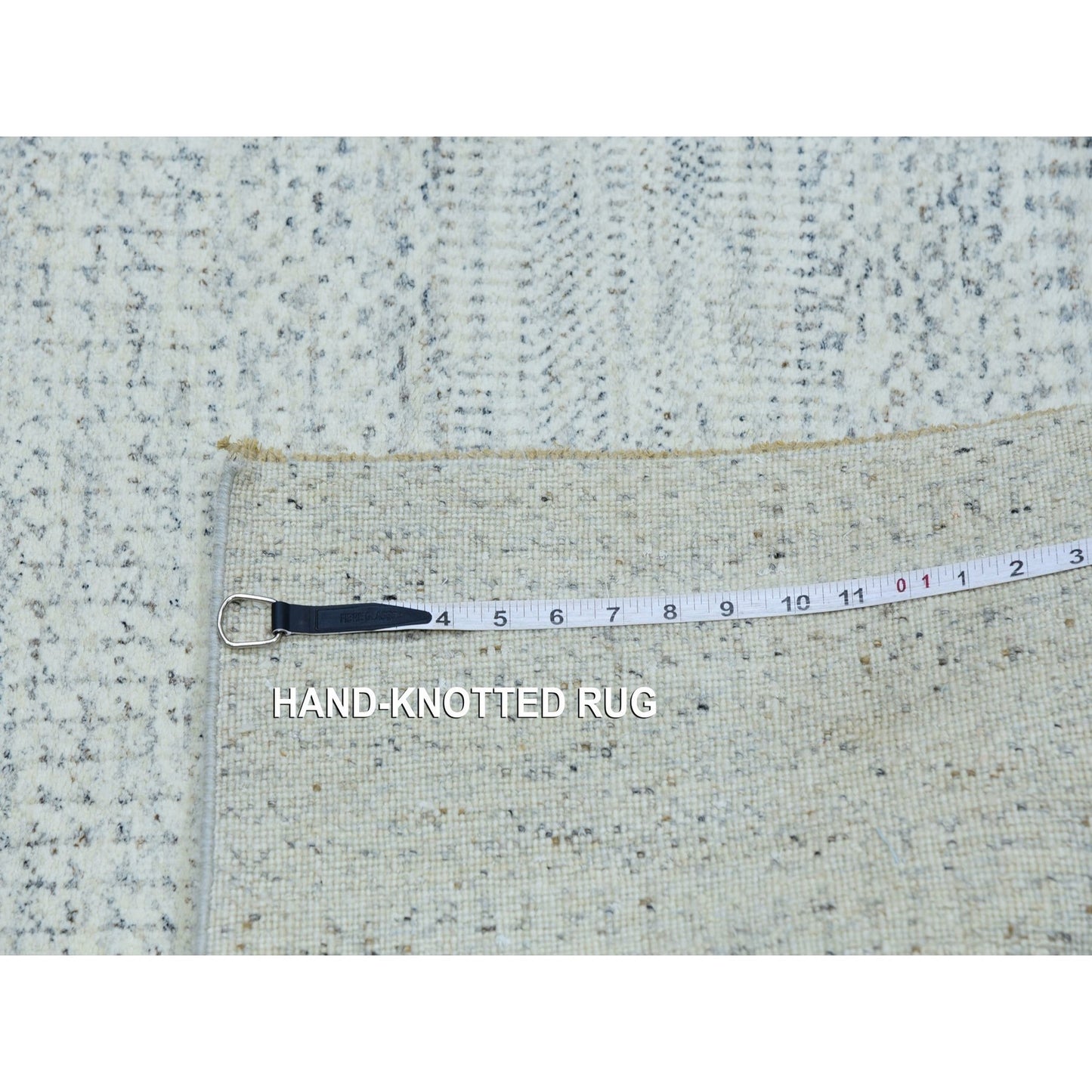 6'X6' Gray Hand Knotted Wool Modern Tone On Tone Grass Design Square Rug