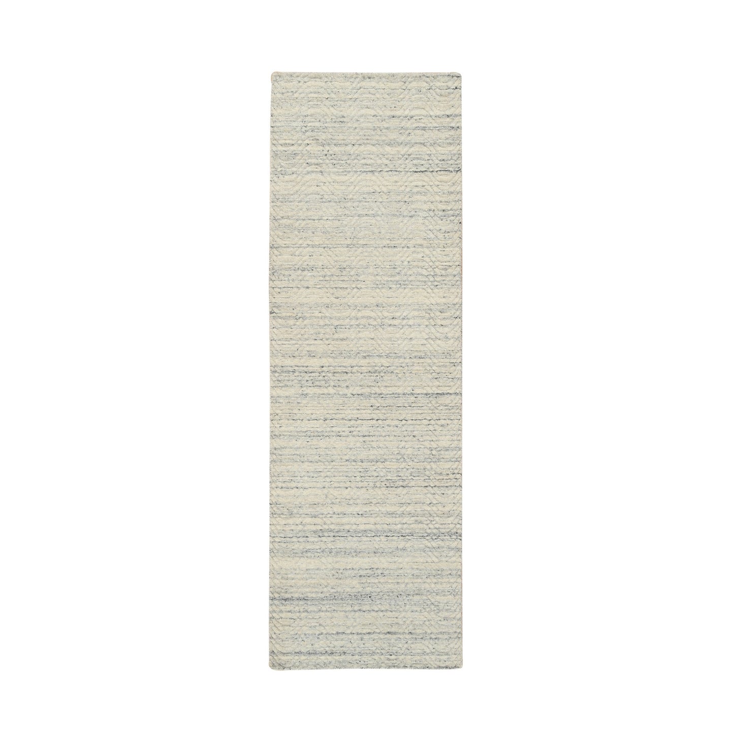 2'6"X7'10" Beige Hand Loomed Variegated Modern Design Wool Runner Rug