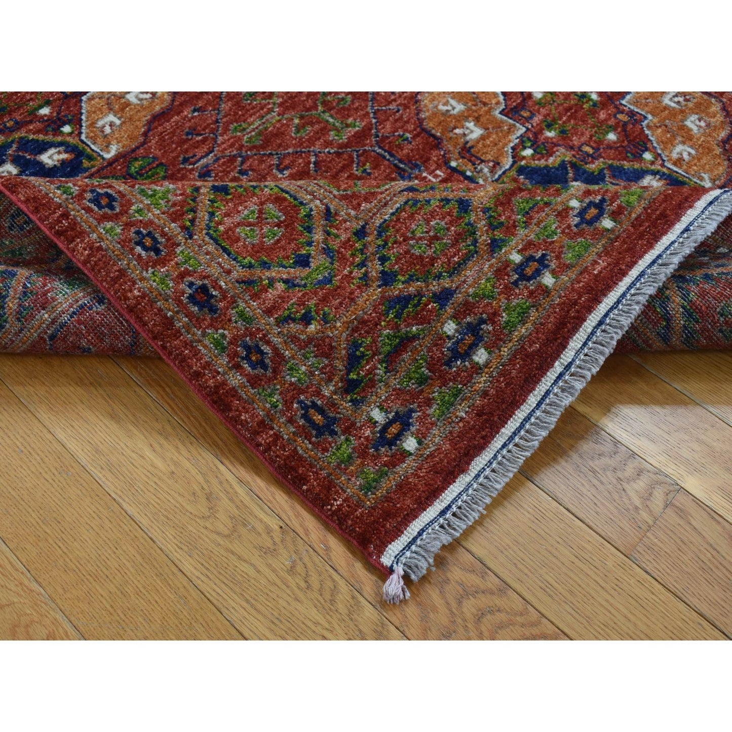 4'1"X6'2" Barn Red Ghazni Wool Afghan Ersari Design Hand Knotted Rug