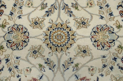 Extra Fine Hand-Knotted Indo-Nain Round Rug 6X6 ft Cream Floral