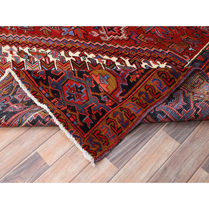 10'X12'8" Barn Red Vintage Zoroastrian Heris Pure Wool Hand Knotted Rug