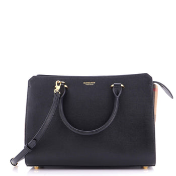 Burberry Banwell Tote Leather And House Check Canvas Small