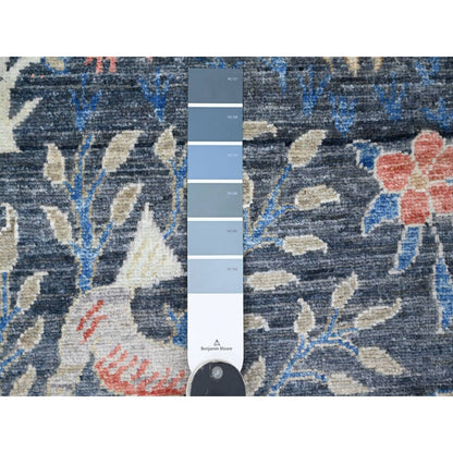 2'8"X16' Blue Afghan Peshawar Birds Design Hand Knotted Wool Runner Rug