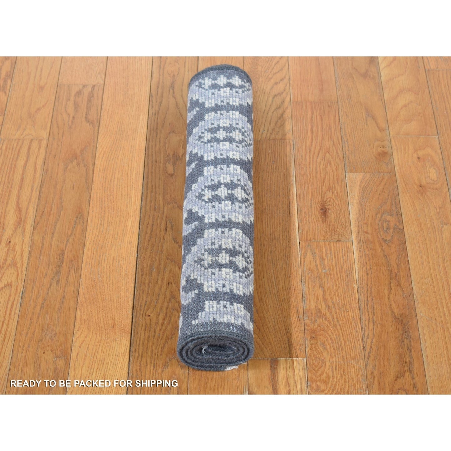 2'X3' Davy Gray Turkish Knot Oushak Design Hand Knotted Pure Wool Rug