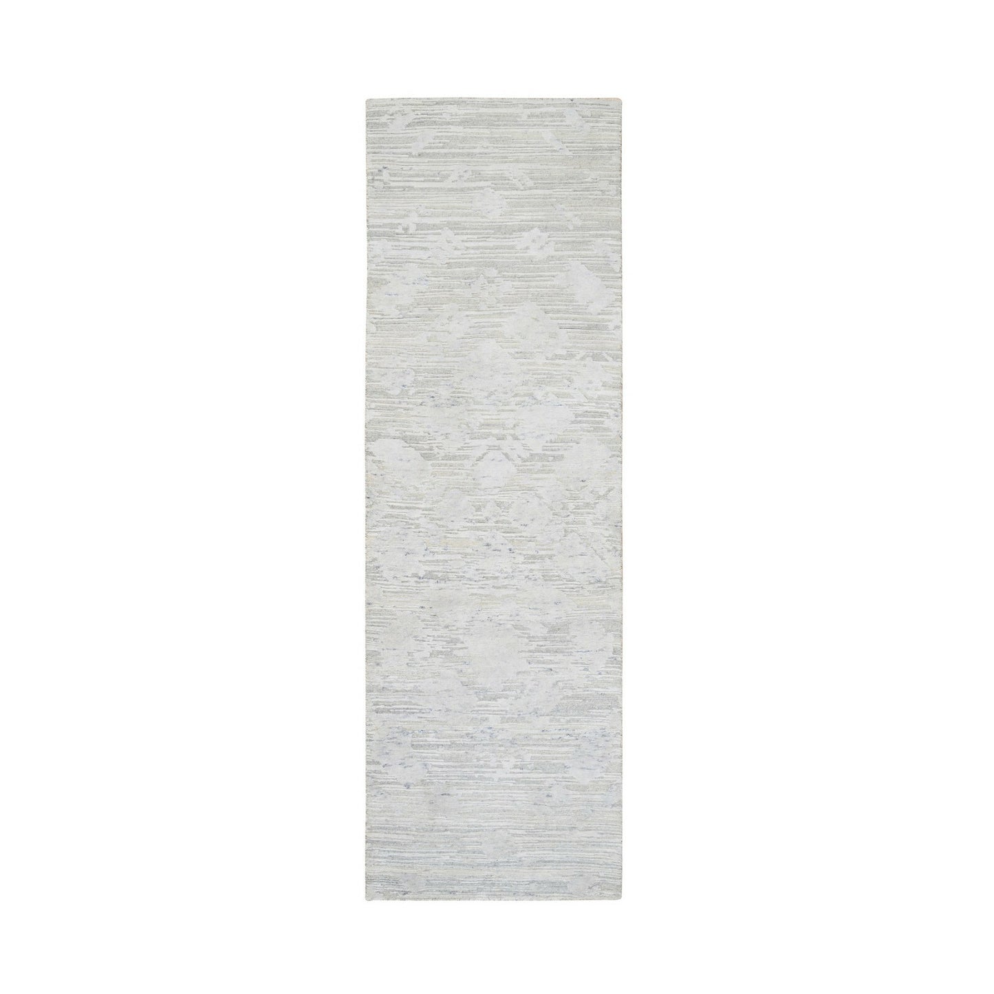 2'7"X8'2" Gray Hand Spun Natural Wool Hand Knotted Modern Runner Rug