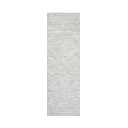 2'7"X8'2" Gray Hand Spun Natural Wool Hand Knotted Modern Runner Rug