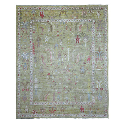 8'X9'9" Lime Green Afghan Angora Ushak Natural Wool Hand Knotted Rug