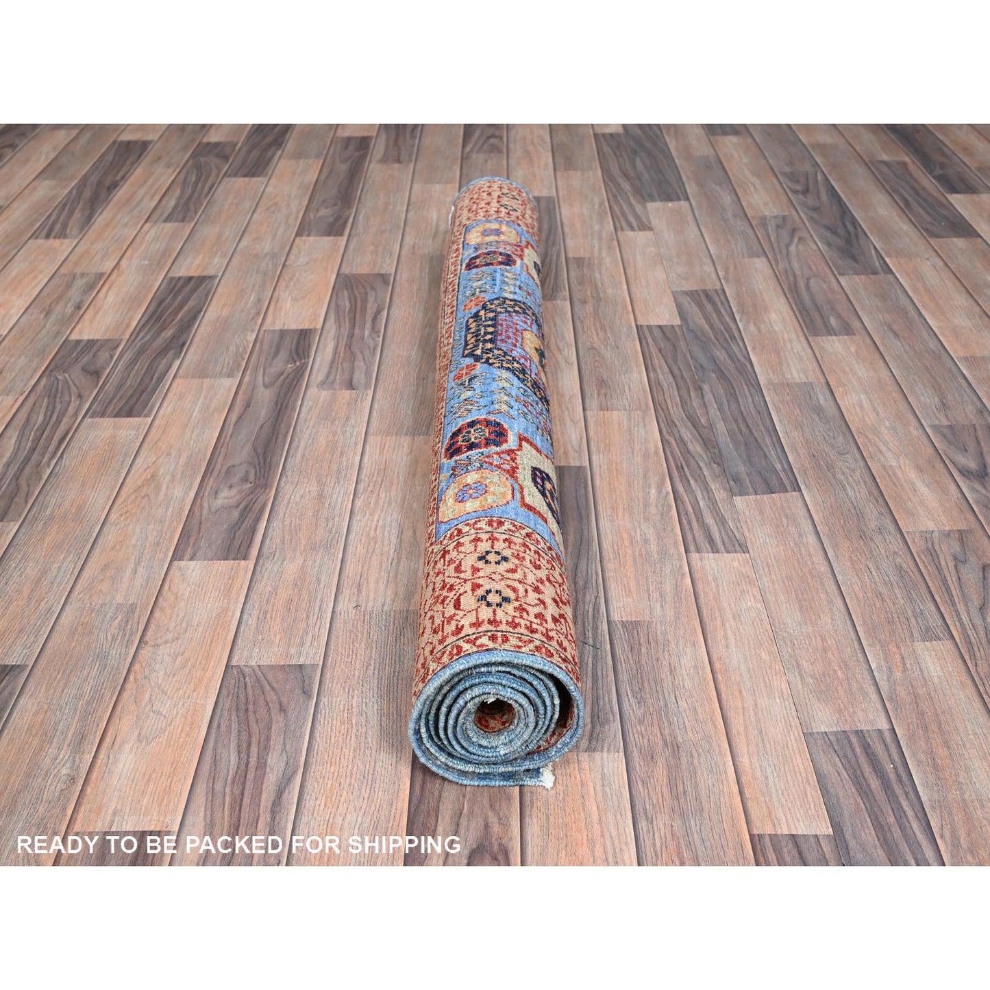 4'X6'5" Azure Blue Hand Knotted Wool Medallions Design Mamluk Dynasty Rug