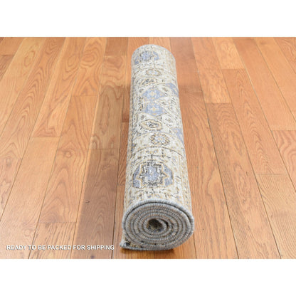 2'7"X6'1" Brown Silk With Wool Mamluk Design Hand Knotted Runner Rug